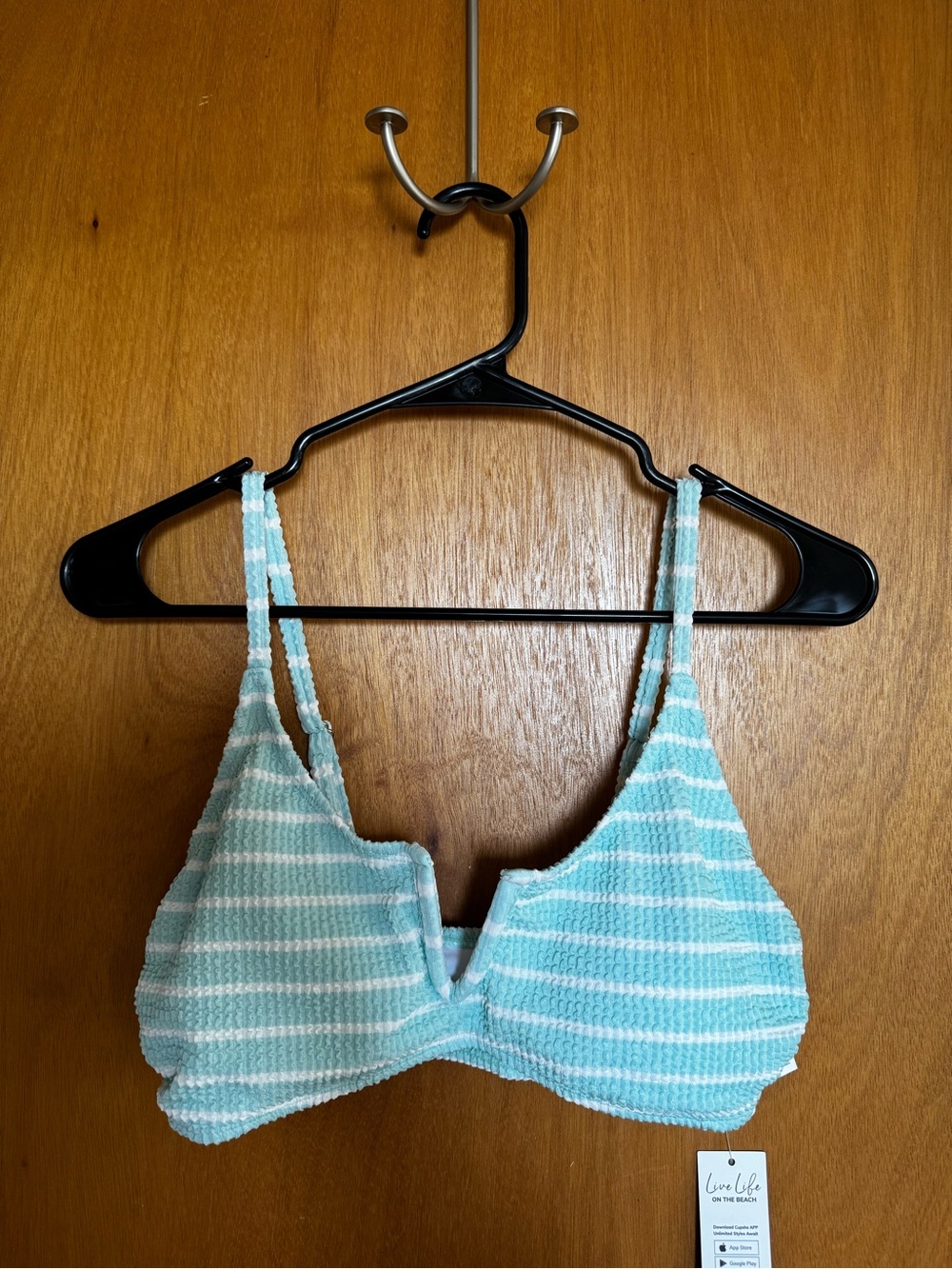 Cupshe Light Blue & White Striped Bikini Top and Bottom